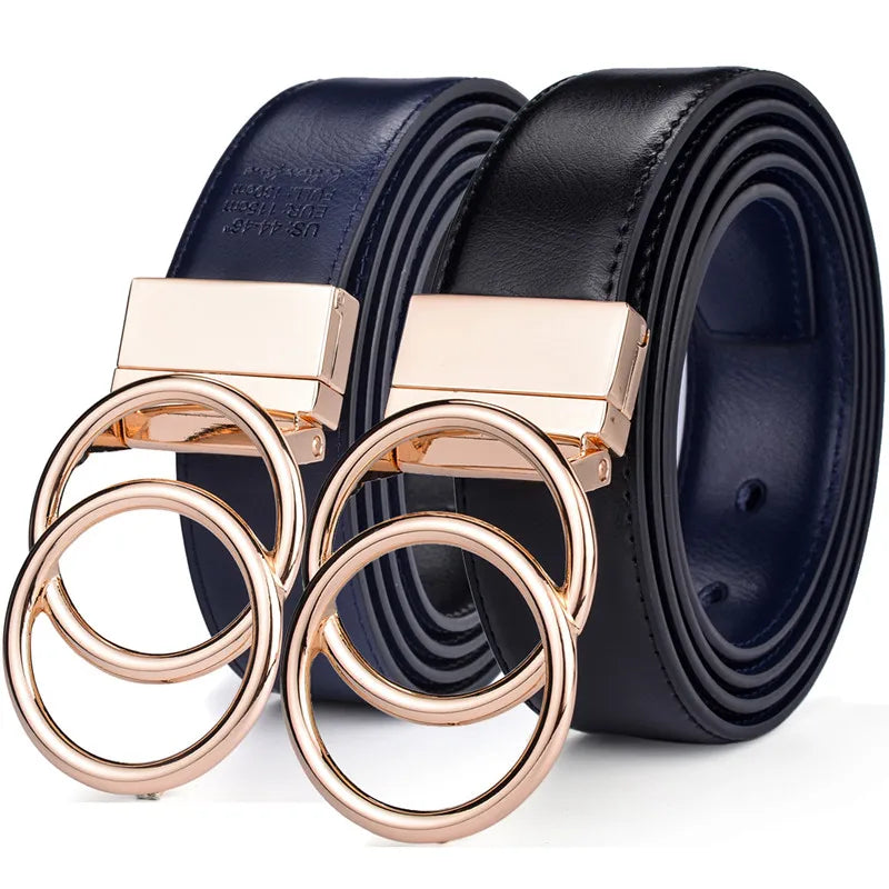 Cinturón reversible de piel para mujer, con hebilla giratoria de doble anilla, dos caras, para vaqueros y vestidos, de Beltox Fine