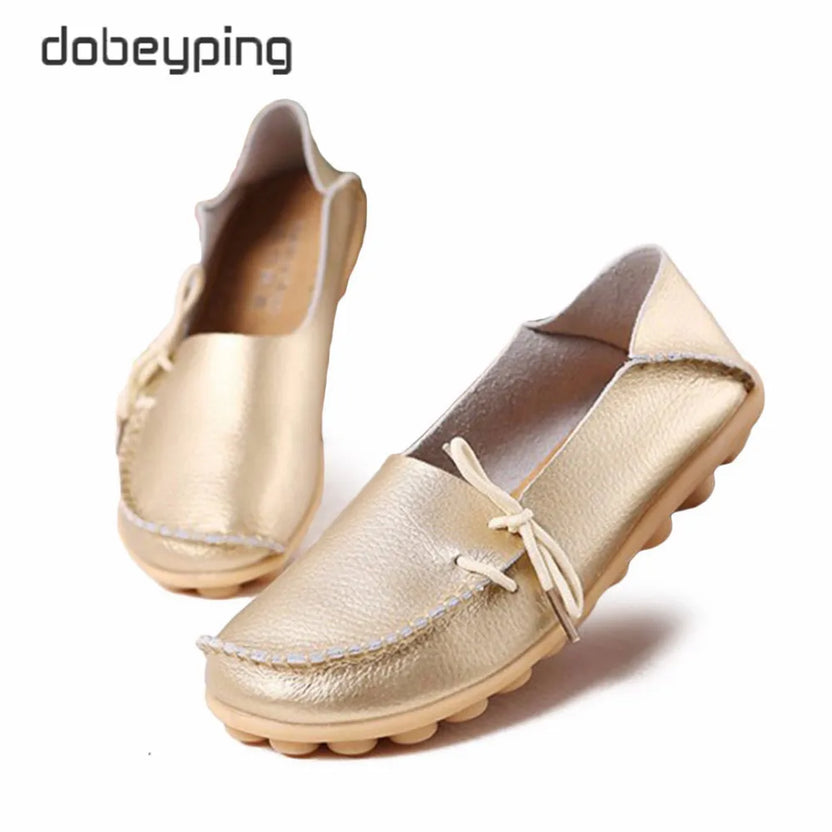 Nowe mokasyny damskie 2026 jesienne damskie loafersy buty ze skóry naturalnej wsuwane baleriny z kokardką buty damskie rozmiar 35-44