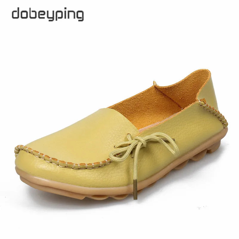 New Moccasins Women Flats 2026 Autumn Woman Loafers Genuine Leather Female Shoes Slip on Ballet Bowtie Women's Shoe Size 35-44
