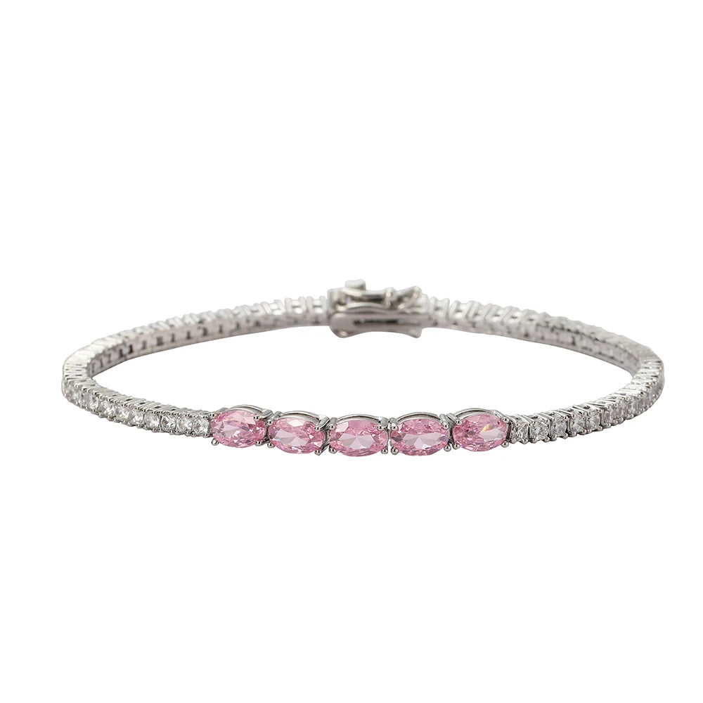 AceWings 2mm Pink and Clear CZ Geometric Tennis Bracelet Gold Plated