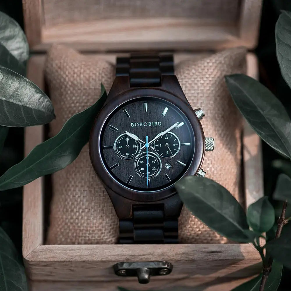Reloj de pulsera cronógrafo BOBO BIRD para hombre, de madera, cuarzo, con fecha automática, cronómetro, multifuncional, Relogio Masculino personalizado