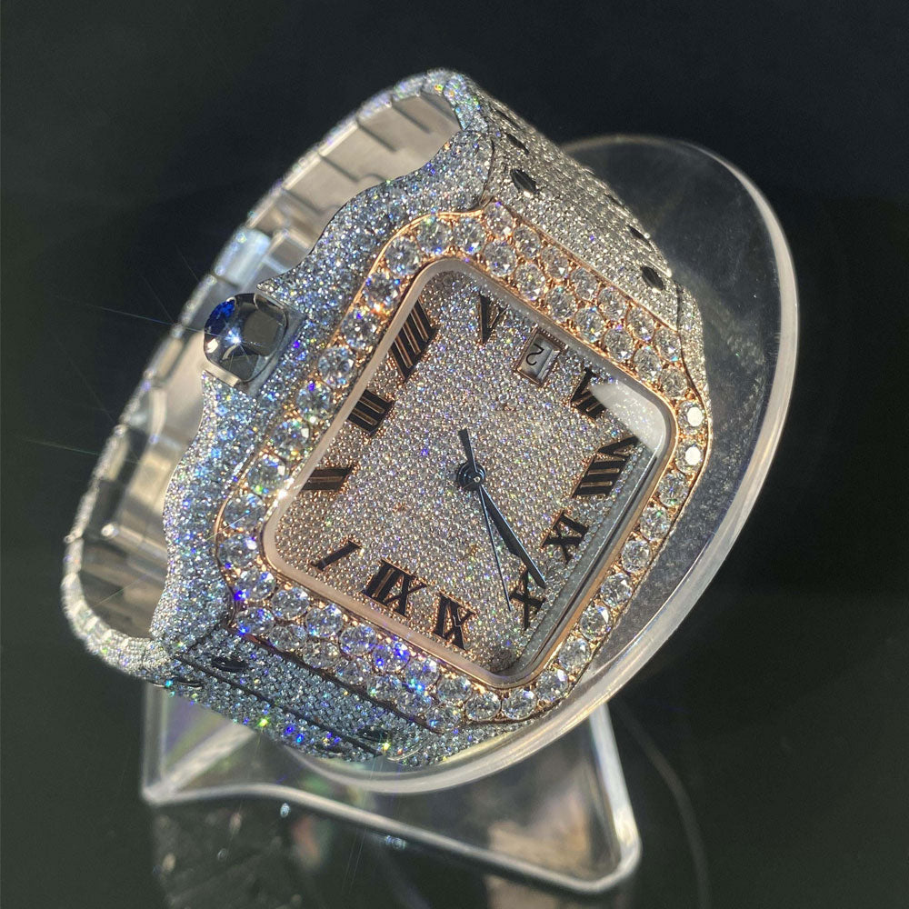 Reloj de diamante Moissanite VVS con engaste manual totalmente helado