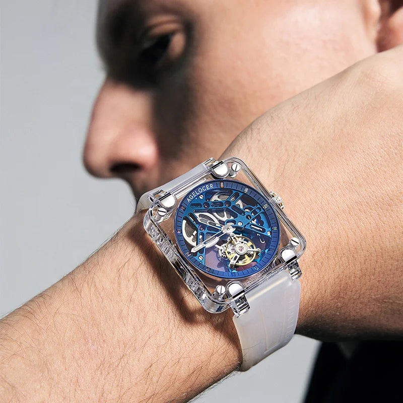 AGELOCER  Limited Edition Original Tourbillon Watch Sapphire Crystal Case Men's Luxury Skeleton Manual Mechanical Watches