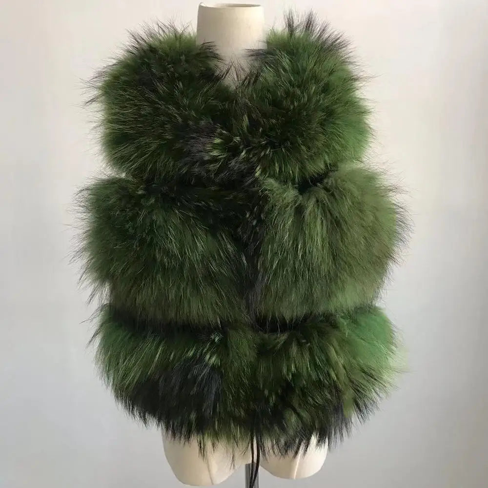 QIUCHEN-Short Vest for Women, 100% Natural Raccoon Furs, Real Fur Model, Fashion, Hot Sale, Winter, PJ8051