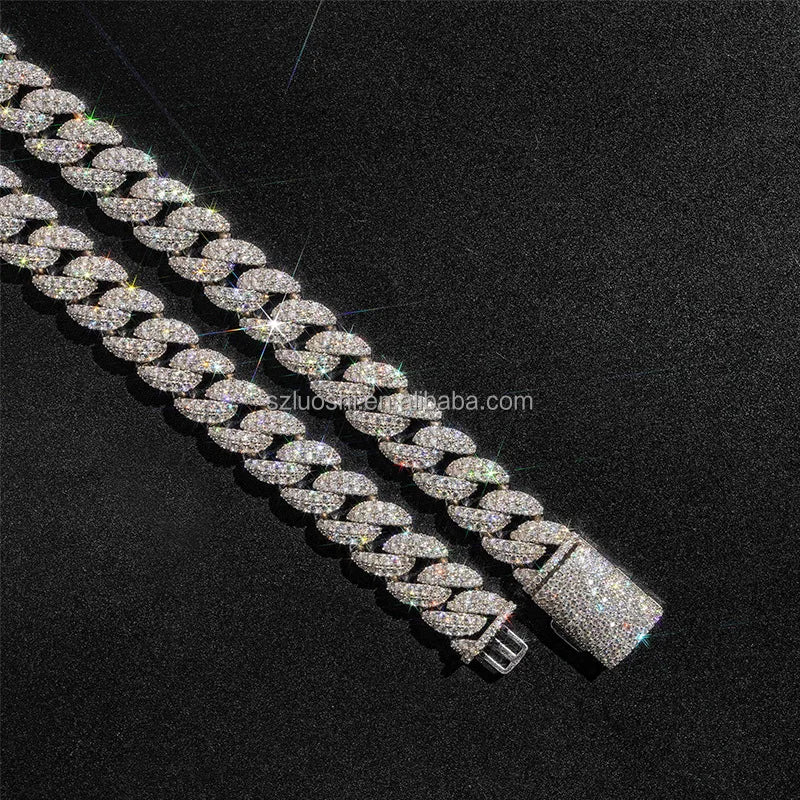 Collar de diamante de moissanita más vendido, joyería hip hop de 12 mm, pulsera de plata esterlina 925, cadena de eslabones cubanos "iced out" para hombres y mujeres
