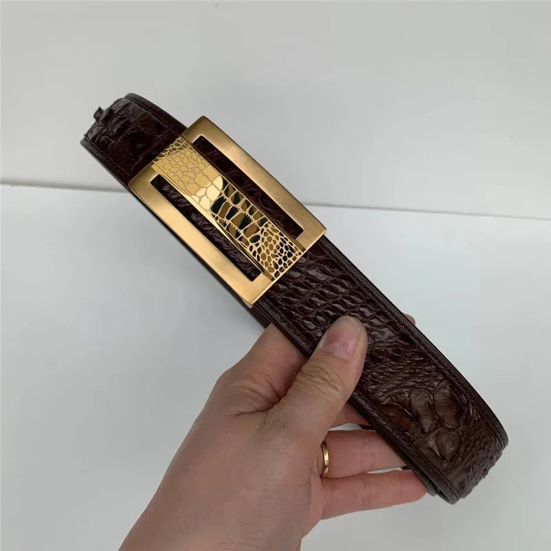 Genuine Crocodile Skin 3.5cm Wide Businessmen Waist Straps Authentic Real Crocodile Leather Stainless Steel Buckle Male Belts