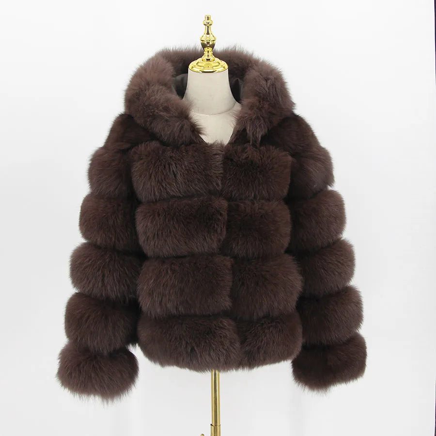 Pink Java QC8143 New Arrival Women Coat Winter Real Fox Fur Coats Hood Jacket Natural Fur Clothes Hot Sale High Quality