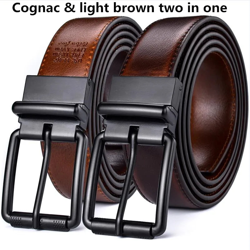 1Pcs Men's Leather Reversible Belt Roller Buckle 34mm Wide 1 Reverse for 2 Colors Suitable for Pairing Casual Jean