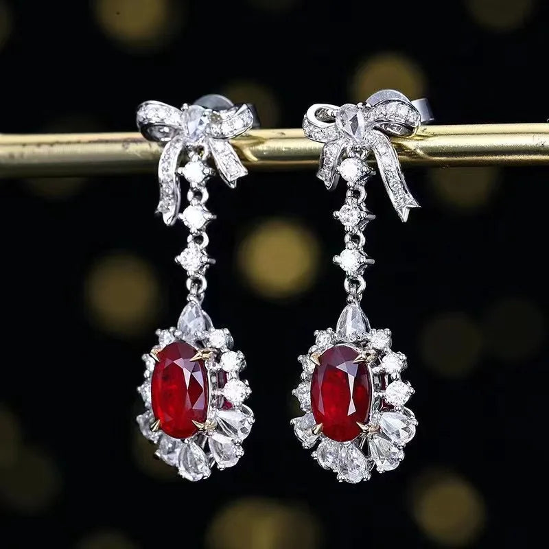 Pendientes SGARIT de joyería fina personalizada, oro de 18k, rubí rojo sangre de pichón natural de 1.63ct para mujer, piedra preciosa natural