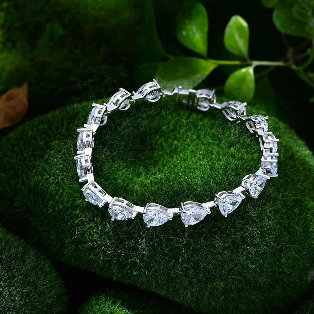 925 Sterling Silver Cubic Zirconia Pear Cut Tennis Bracelet for Women