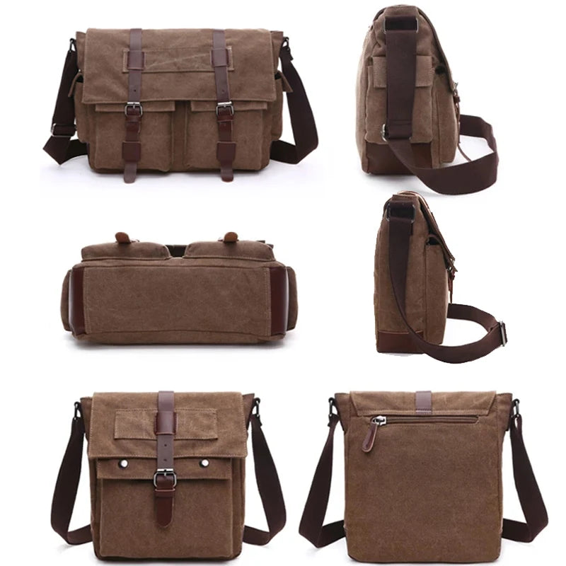 Scione Men Business Messenger Bags for Men Shoulder Bag Canvas Crossbody Pack Retro Casual Office Travel Bag Vintage Retro Bags
