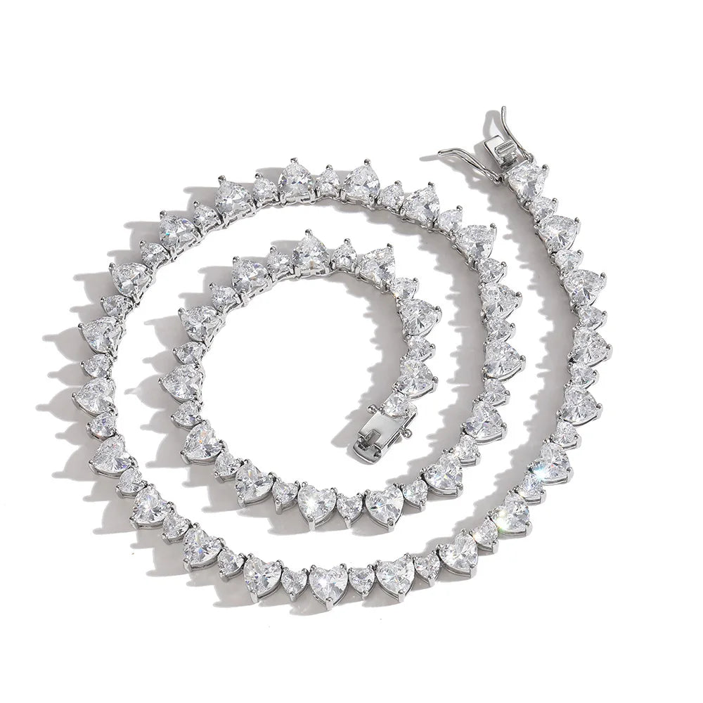 Set de collar y pulsera de latón estilo hip hop con piedras de circonia cúbica