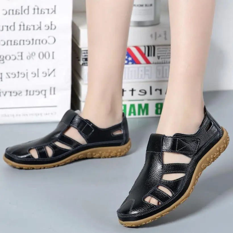 Split Leather Flat Sandals Women Fashion Summer Shoes Anti-Slip Soft Sole Ladies Gladiator Sandal Breathable Sandalias SH031502