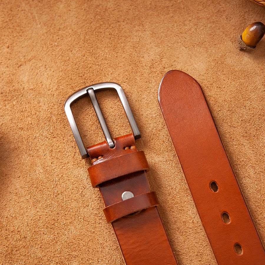 Top Cow Genuine Leather Belts for Men Luxury Designer Fashion Style Vintage Brown Cowboy Male Belt