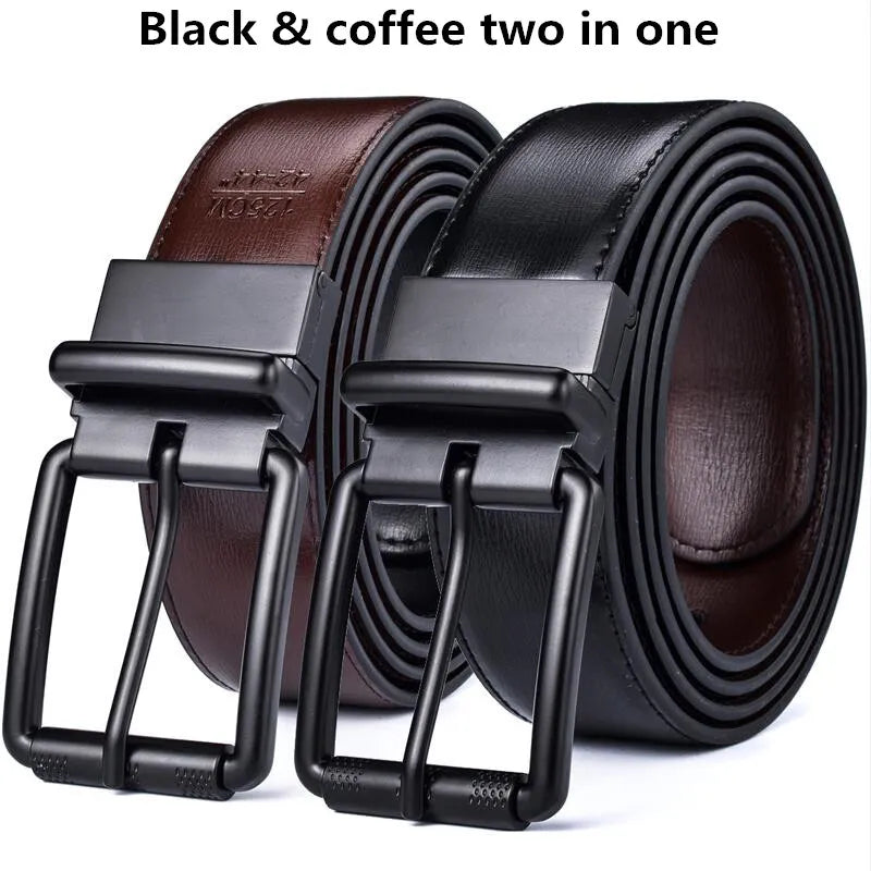1Pcs Men's Leather Reversible Belt Roller Buckle 34mm Wide 1 Reverse for 2 Colors Suitable for Pairing Casual Jean