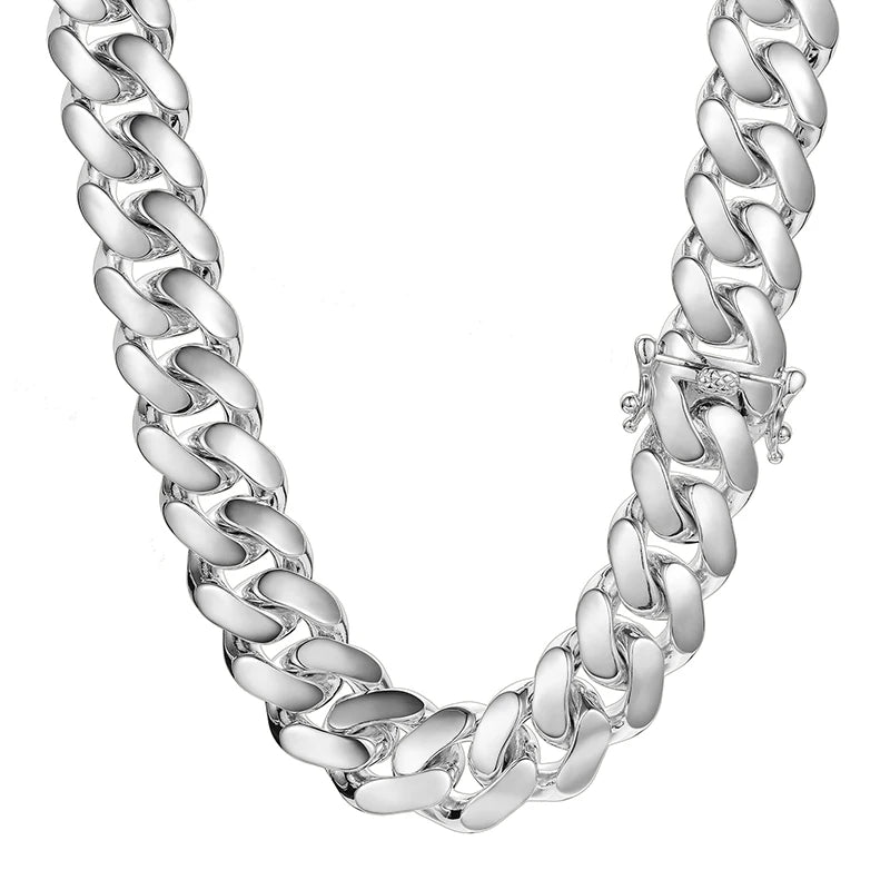 Collar de cadena cubana Miami para hombre, estilo hip hop, 20 mm, plata de ley, circonita moissanita VVS, estilo "iced out" con cierre de caja, para dropshipping