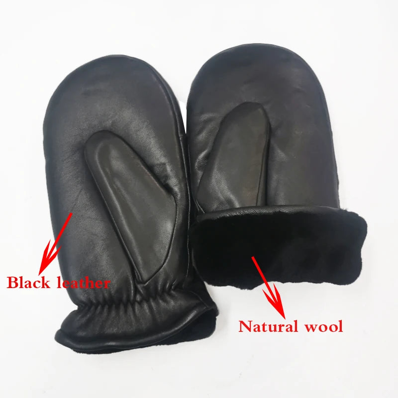 Men's  Gloves Leather Warm Outdoor in Winter Double Layer Sheepskin Windproof Waterproof Thickening to Resist Minus 30 Degrees