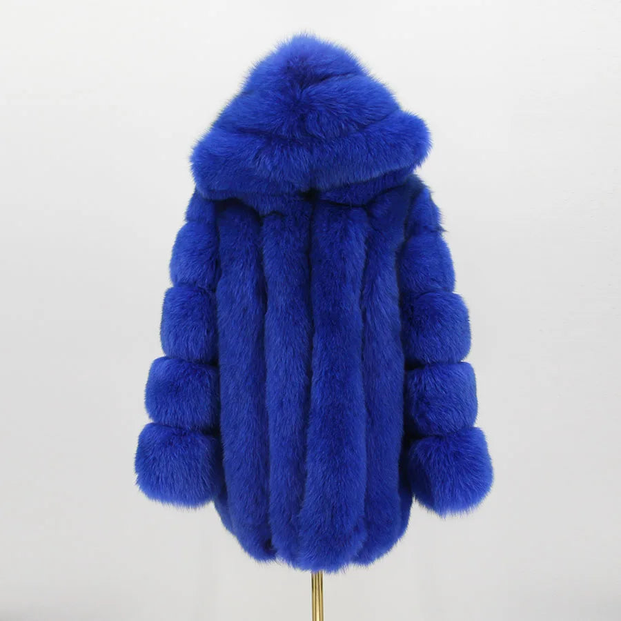 Pink Java QC8149 2018 New Model Women Real Fox Fur Coat Long Sleeves Hood Coat Genuine Fox Outfit High Quality