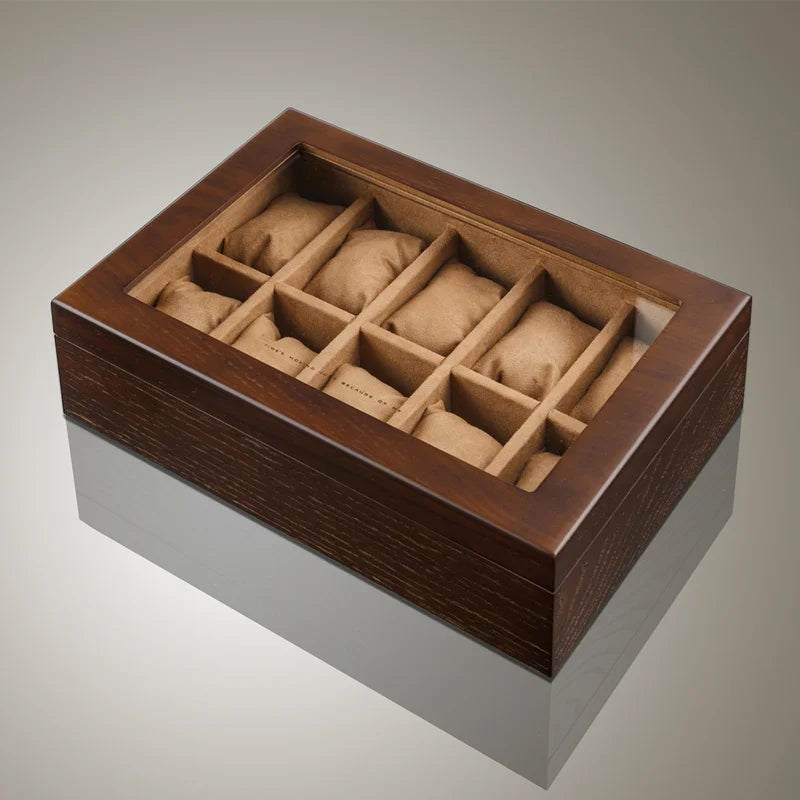 New 5 Slots Wood Watch Organizer With Glass Window Brown Watch Holder for Men Watch Case Storage Box Fashion Watch Showcase