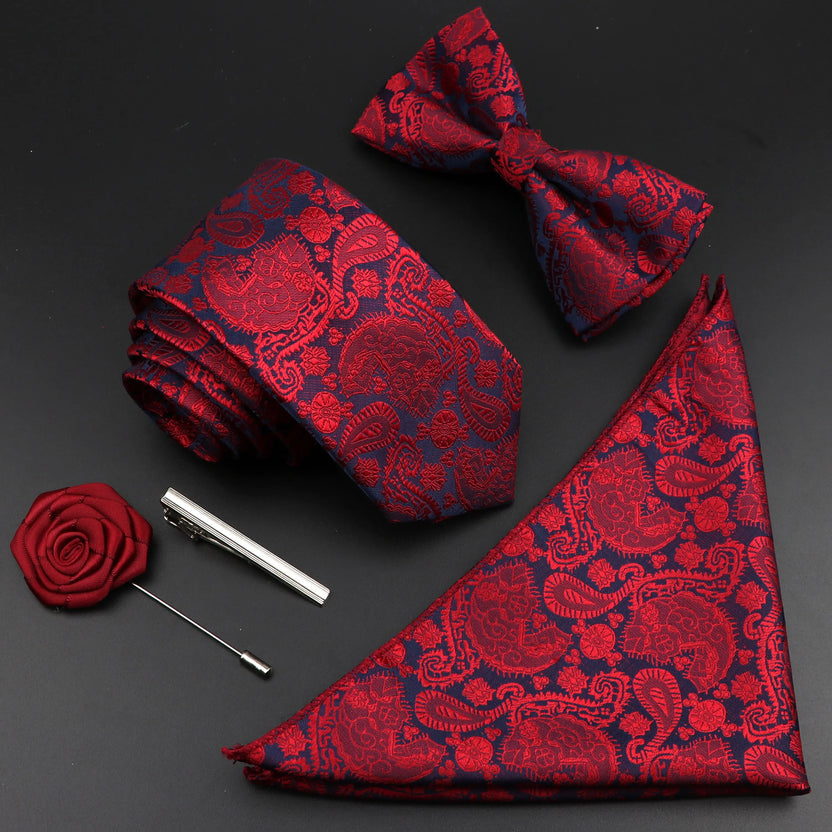 Juego de corbata y pajarita de seda de color sólido para hombre, tejido jacquard de poliéster, estilo vintage rojo azul para novio, negocios, bodas y fiestas