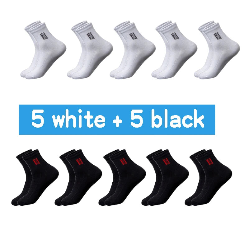 20 unidades = 10 pares de calcetines de algodón de alta calidad para hombre, transpirables, absorbentes, de caña media, color negro, desodorantes, calcetines de negocios para regalo.