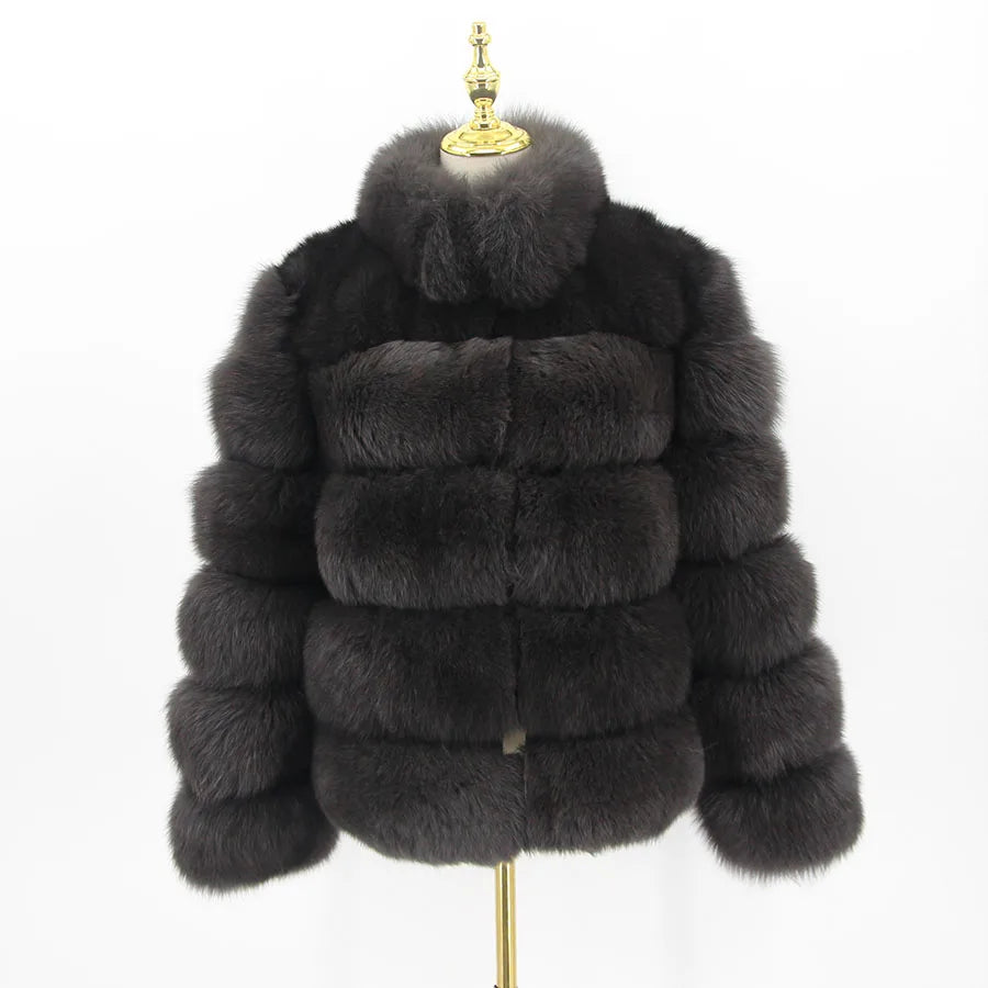 Pink Java QC8139 New Arrival Women Winter Thick Fur Coat Real Fox Fur Jacket High Quality Fox Coat Stand Collar Outfit Luxury