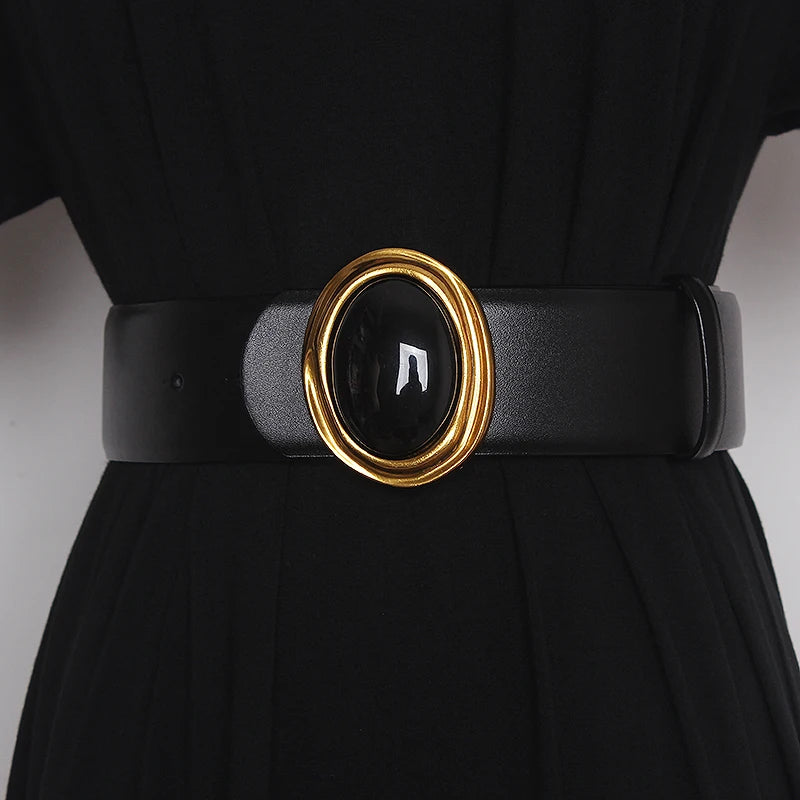 Women's Runway Fashion Double Side Genuine Leather Cummerbunds Female Dress Corsets Waistband Belts Decoration Wide Belt TB1075
