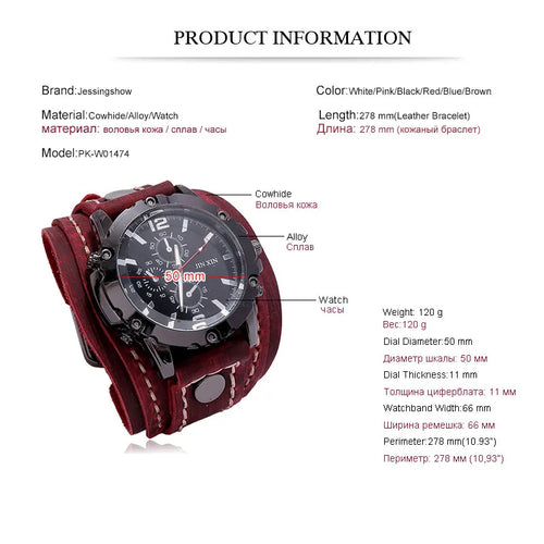 Herren-Quarzuhr 2025 Modische Armbanduhr Rindsleder-Armband Vintage Punk Große Runde Uhr Herren Breites Echtleder-Armbanduhr