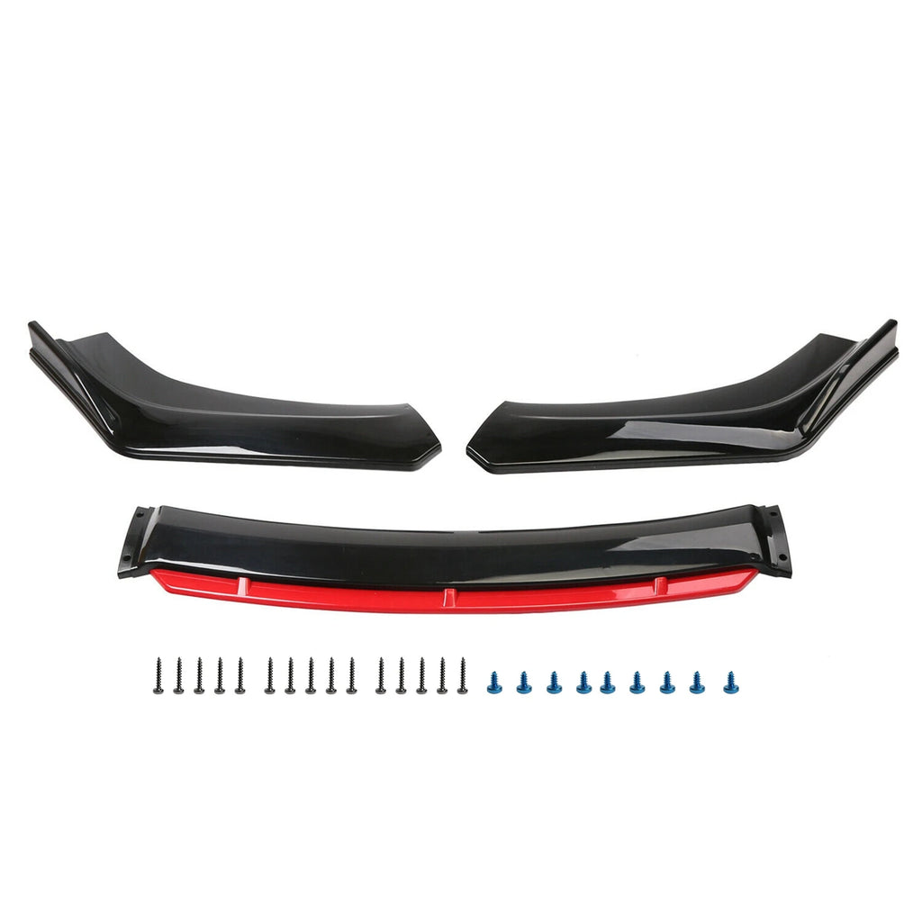 Kit de spoiler universal para parachoques delantero de coche, 4 piezas, negro brillante con detalles en rojo