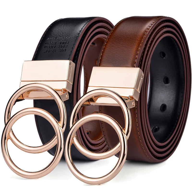 Women Leather Reversible Belt Double O Ring Rotate Buckle Two Side Waist Jeans Dress by Beltox Fine