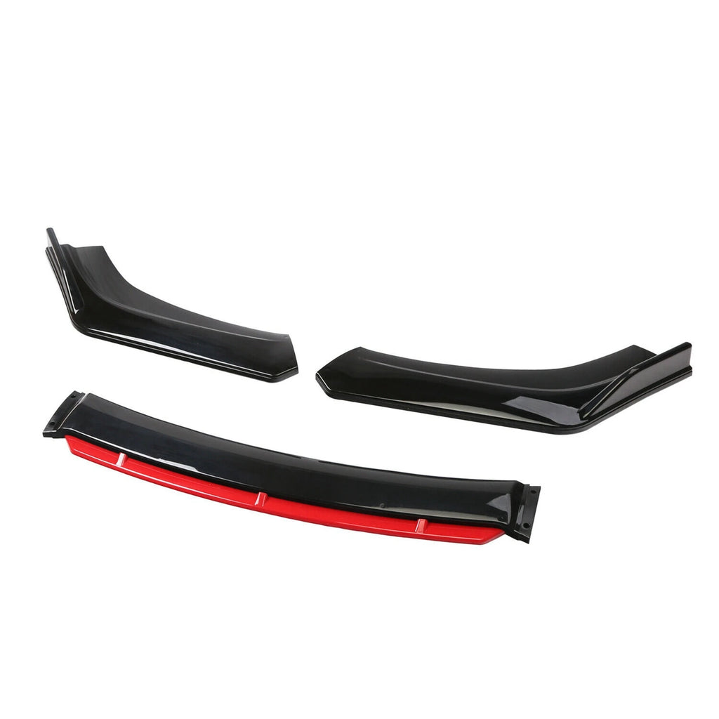 Kit de spoiler universal para parachoques delantero de coche, 4 piezas, negro brillante con detalles en rojo