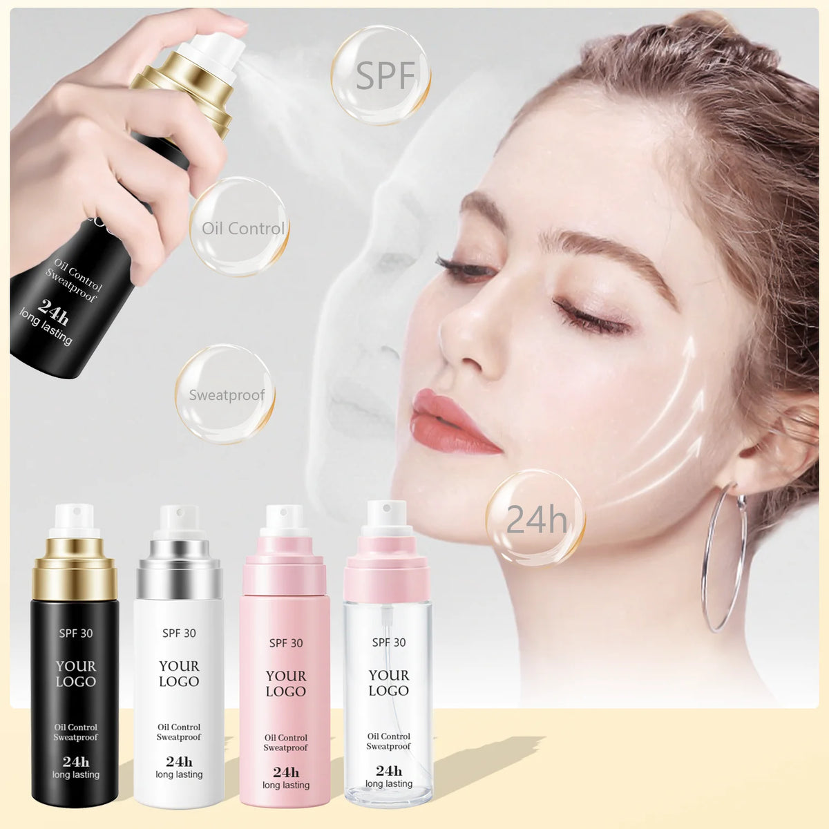 Spray fijador de maquillaje resistente al agua con FPS y control de grasa 100ml