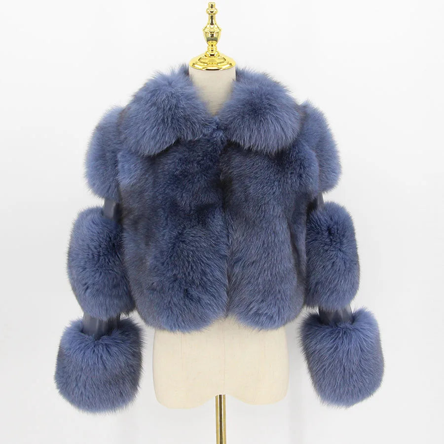 Pink Java QC19020  New Arrival Hot Sale  Real Fox Fur Coat Genuine Fur Jacket Women Coat Winter Thick Fur Real Leather