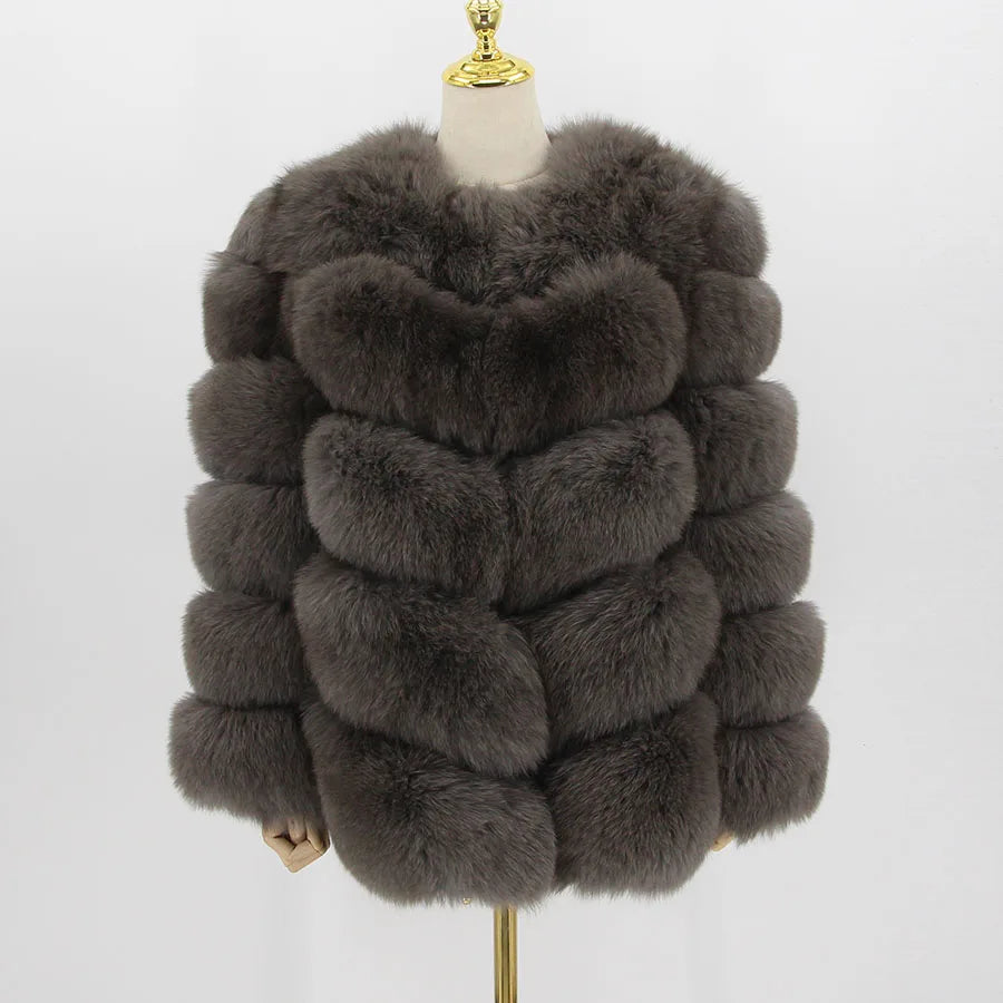 Pink Java QC8066  High Quality Women  Real Fox Fur Coat Wihter Warm Thick Fox Fur Jacket Genuine Fur  Short Coat Long Sleeves