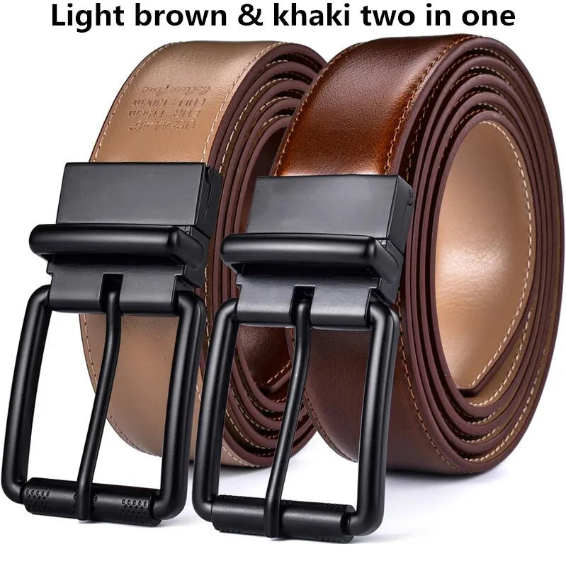 1 szt. męski skórzany pasek dwustronny z klamrą rolkową, szerokość 34 mm, 1 pasek w 2 kolorach, odpowiedni do jeansów w stylu casual