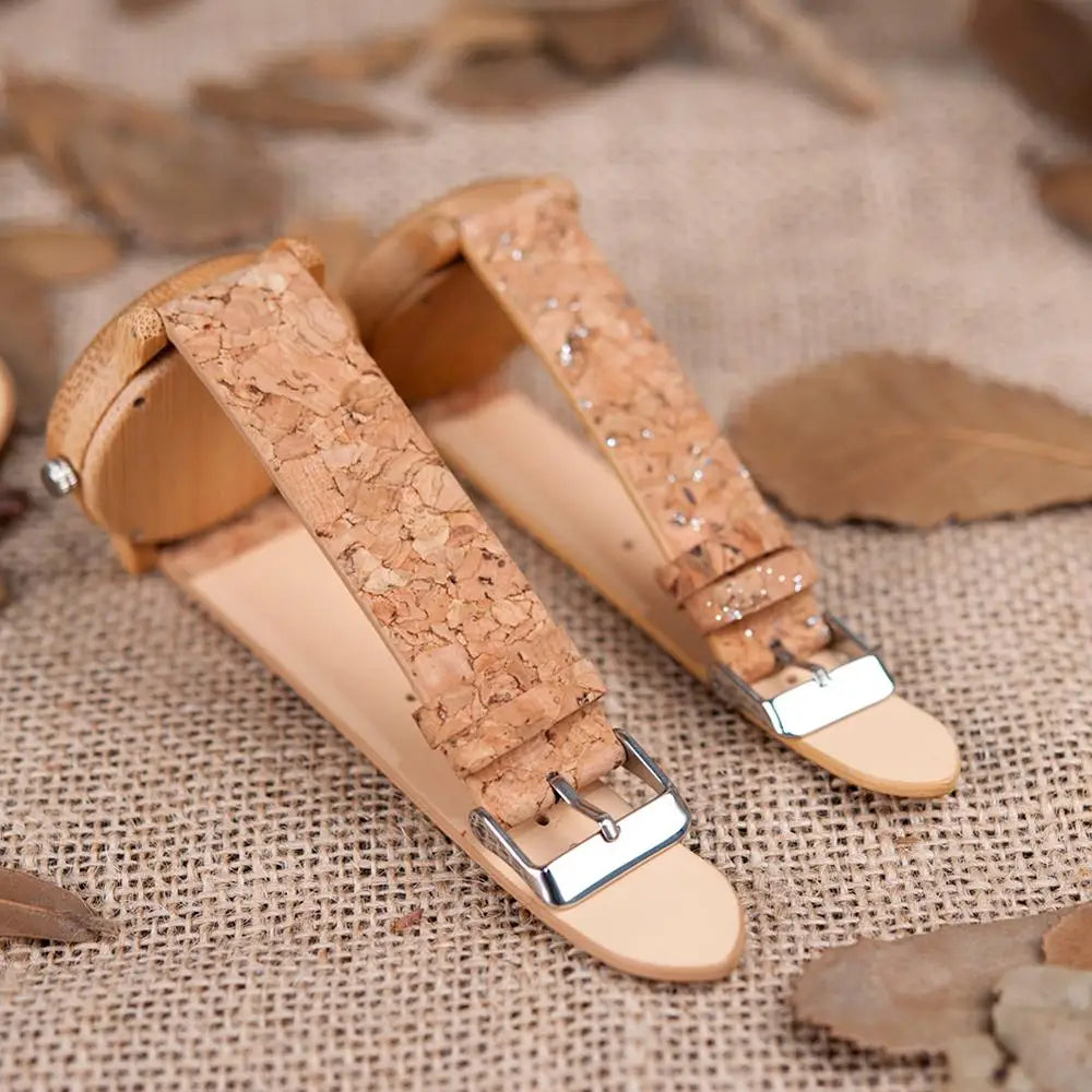 Relojes para parejas BOBO BIRD, relojes de madera, correa de corcho hecha a mano, reloj de bambú para mujer, de lujo en caja, logotipo personalizado, envío directo