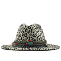 Trend Unisex Flat Brim Wool Felt Jazz Fedora Hats Men Women Leopard Grain Tassel Band Decor Trilby Panama Formal Hats 58-60cm
