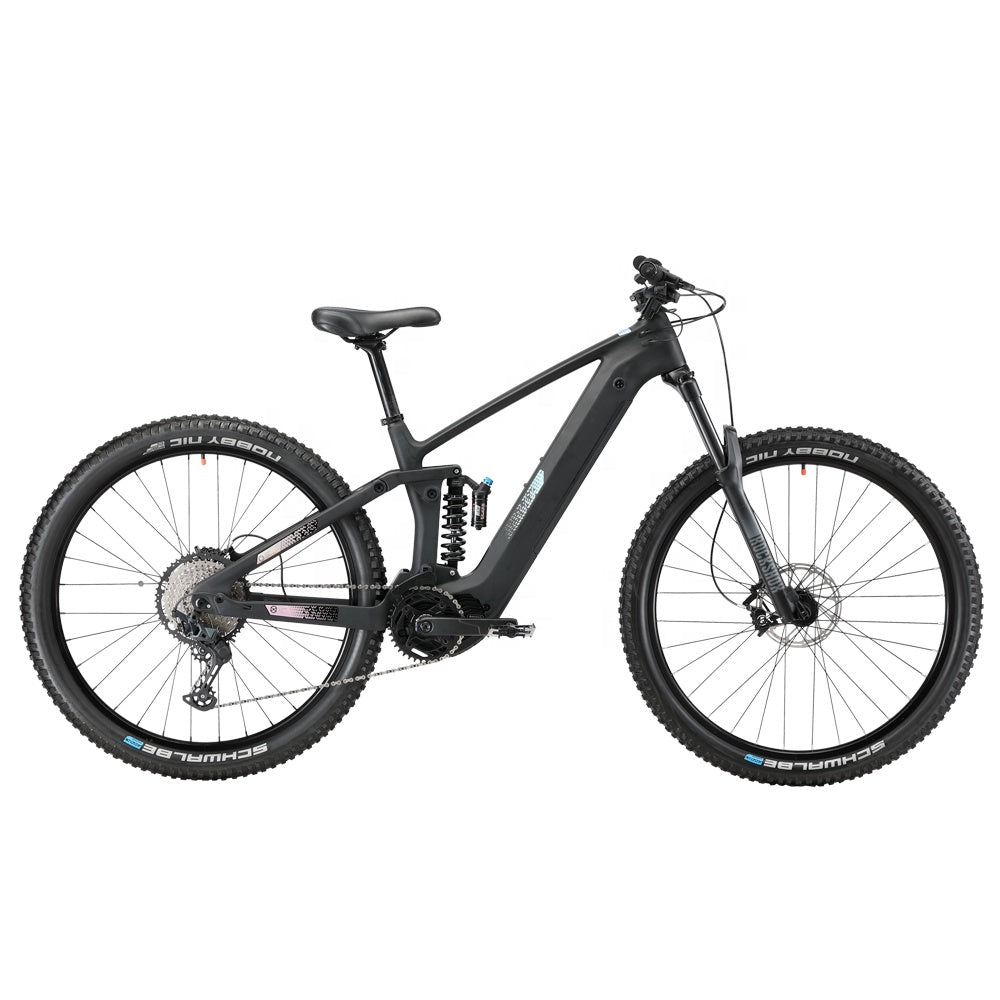 Bicicleta eléctrica de montaña KABON, nueva, de fibra de carbono, suspensión total para descenso, con motor central Bafang y horquilla Rockshox RECON de 29 pulgadas.