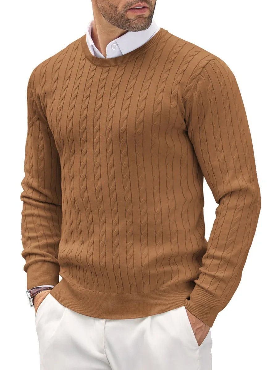 Wholesale High Quality Cotton Solid Color Knitting Sweater Twist Slim Pullover Men's Crewneck Thick Spring Casual Knit Sweaters