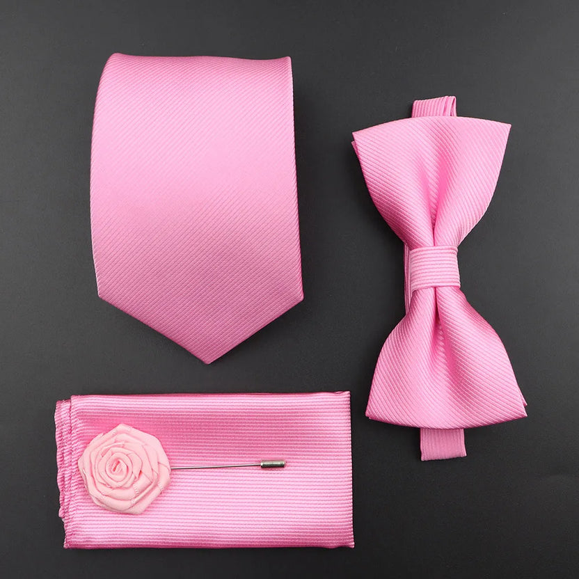 Juego de corbata y pajarita de seda de color sólido para hombre, tejido jacquard de poliéster, estilo vintage rojo azul para novio, negocios, bodas y fiestas