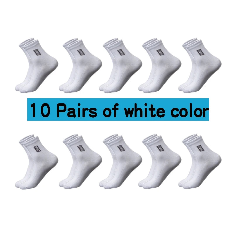 20 unidades = 10 pares de calcetines de algodón de alta calidad para hombre, transpirables, absorbentes, de caña media, color negro, desodorantes, calcetines de negocios para regalo.