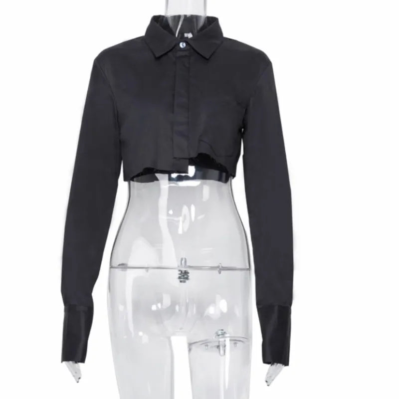 Women Long Sleeve Korean K-Pop Shirt 2021 Spring Fashion Ladies Club Street Sexy Short White Top Blouse