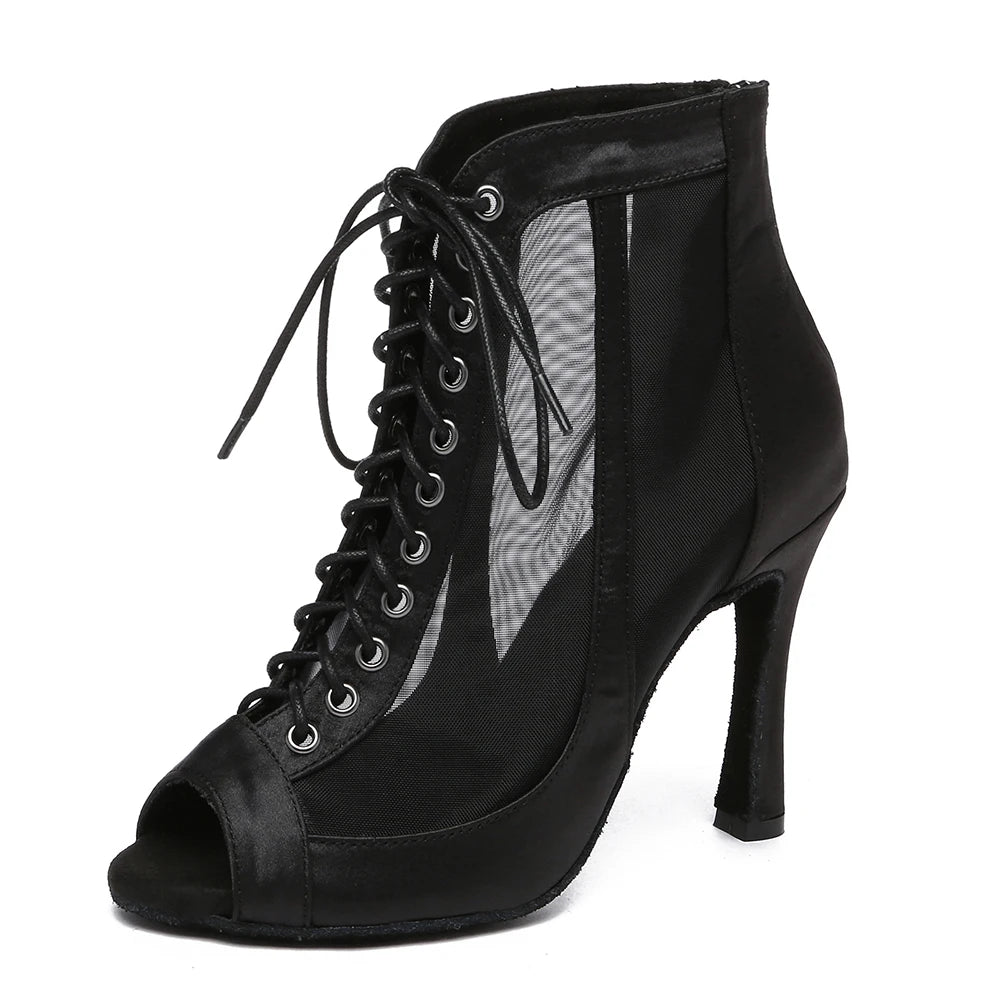LUOQIAO Professional Satin Mid Heel Ballroom and Latin Dance Boots