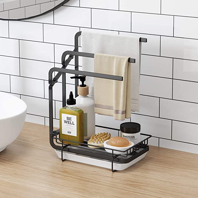 Black Coating Kitchen Towel Drainer Rack Organization Kitchen Sponge Holder for Kitchen Sink