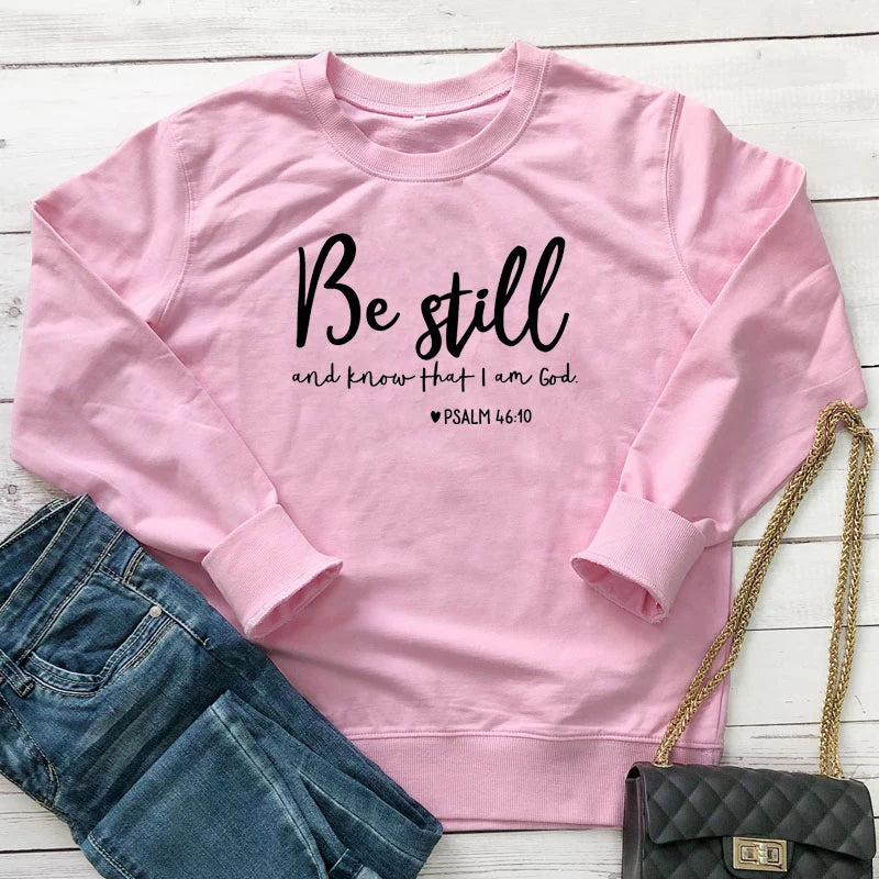 Modna odzież Bluza „Be Still and Know That I Am God” Psalm 46:10, 100% bawełna, religijna chrześcijańska bluza z kapturem, sweter z wyznaniem wiary