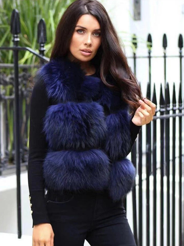 QIUCHEN-Short Vest for Women, 100% Natural Raccoon Furs, Real Fur Model, Fashion, Hot Sale, Winter, PJ8051