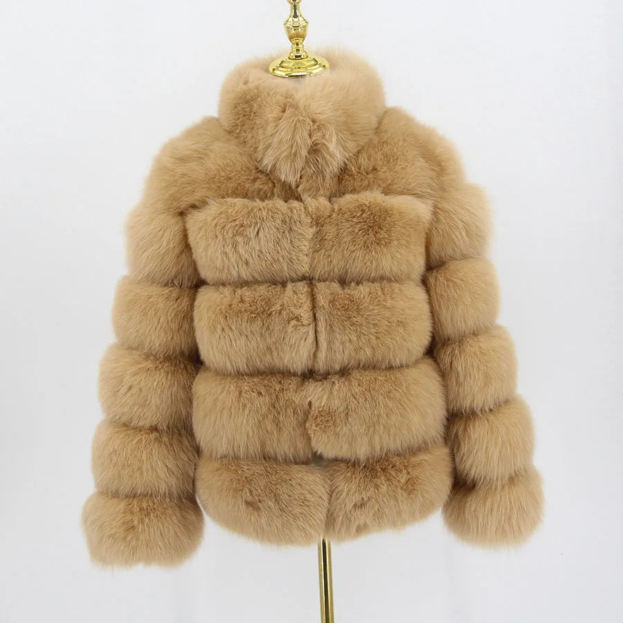 Pink Java QC8139 New Arrival Women Winter Thick Fur Coat Real Fox Fur Jacket High Quality Fox Coat Stand Collar Outfit Luxury
