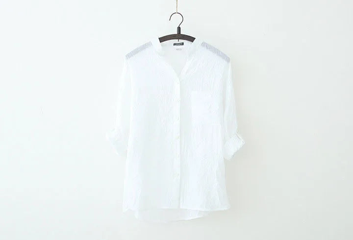 Thin Cotton Linen Sunscreen Shirt Women Elegant Vintage Long Sleeve Blouse Women Streetwear Casual Blusas Beach Tops