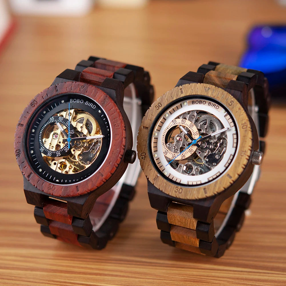 BOBO BIRD Wooden Mechanical Automatic Wristwatch for Men with Luminous Hands