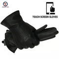 Winter Men Deer Skin Leather Gloves Male Warm Soft Black Sewing Design Men Mittens Imitate Rabbit Hair 70% Wool Lining-07